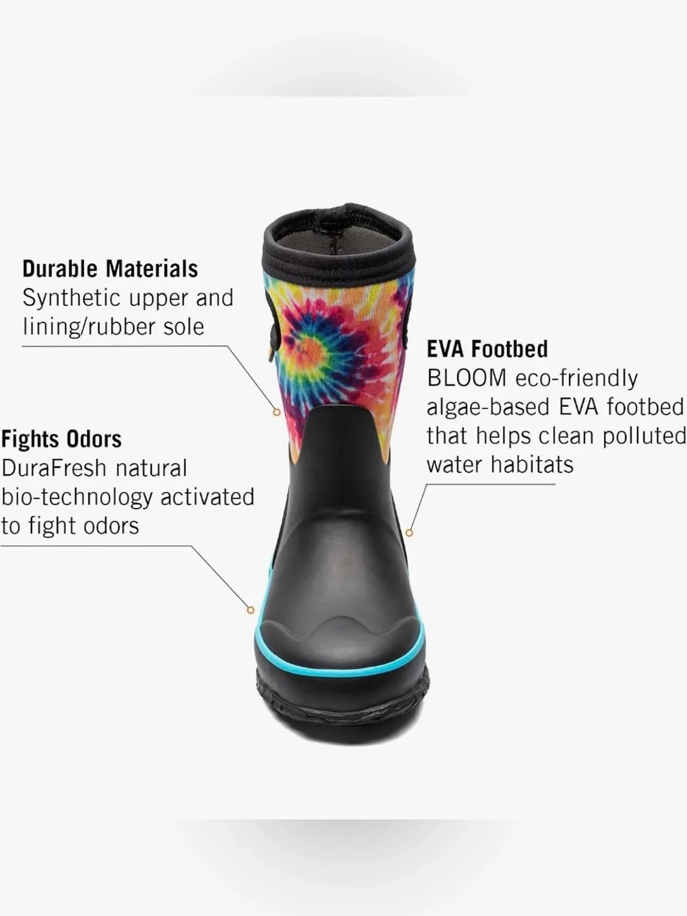 BOGS Grasp Kids Waterproof Insulated Rain Boots Size 11 Toddler Tie Dye Black